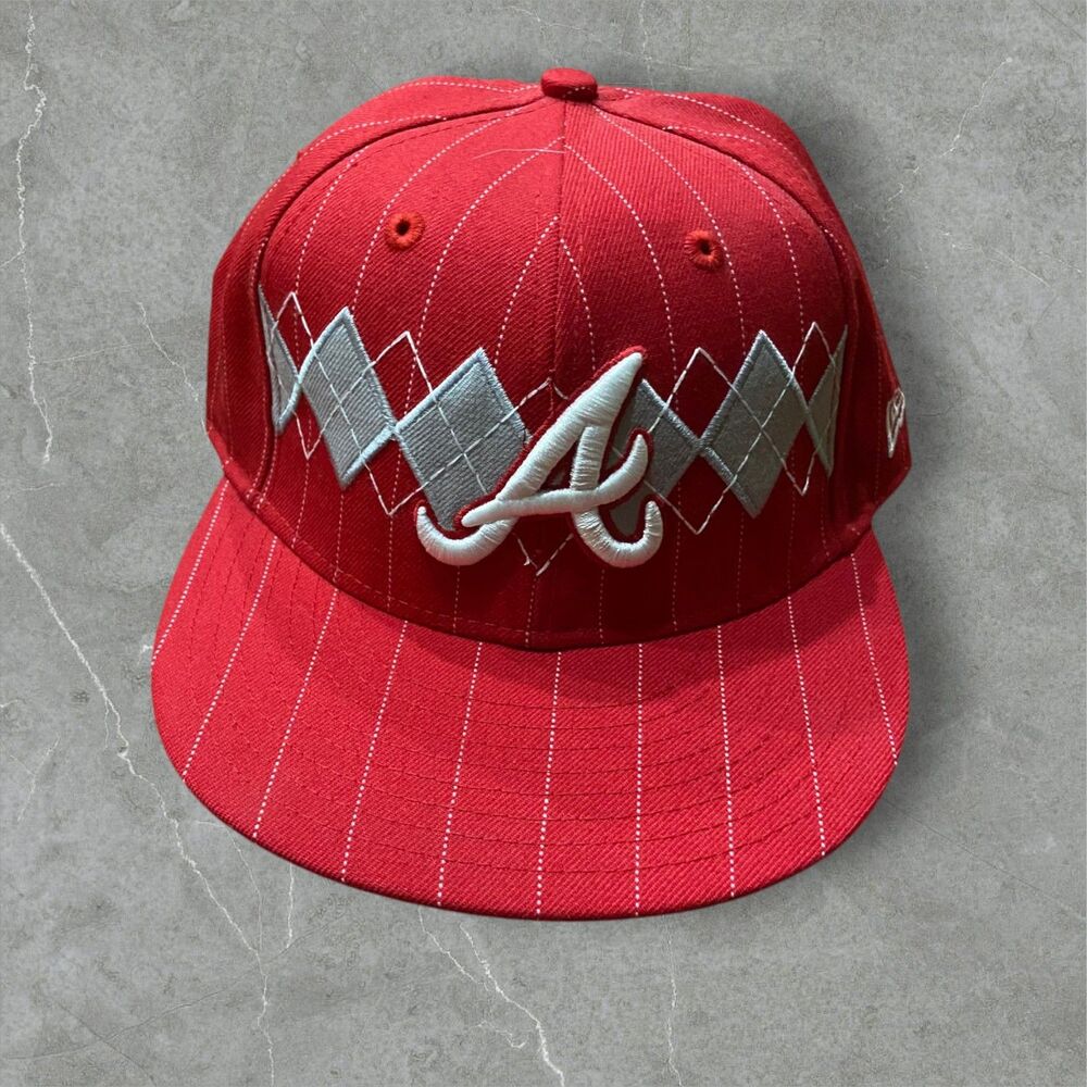 New Era 59Fifty Vintage MLB Atlanta Braves Pinstripe Red White Hat Cap 7 1/4